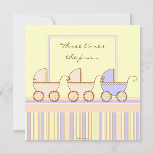 Trio Carriage Triplet Girls Boy Shower Kaart (Achterkant)