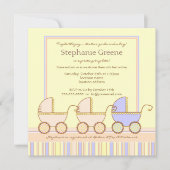 Trio Carriage Triplet Girls Boy Shower Kaart (Voorkant)