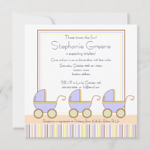 Trio Carriage Triplets Boy Baby shower Invitation Kaart