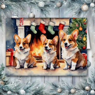 Trio de Chiens de Corgi près de la cheminée de Noë