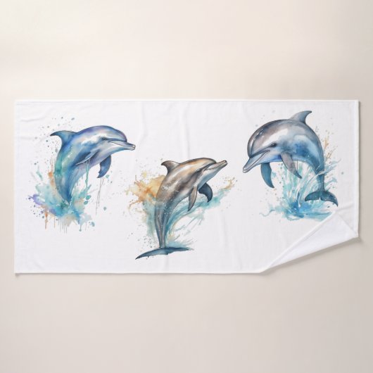 Trio de dauphins à l'aquarelle (Serviette de bain)