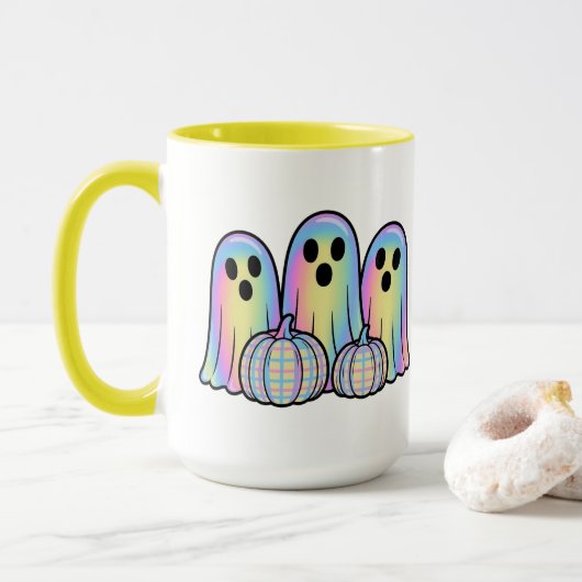 Trio de fantômes mignons Mug à café Halloween – Ad (Avec donut)