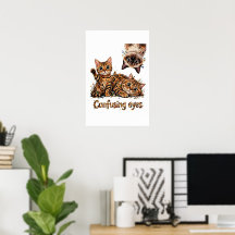 Trio de félins mignons chats en fleurs affiches ch