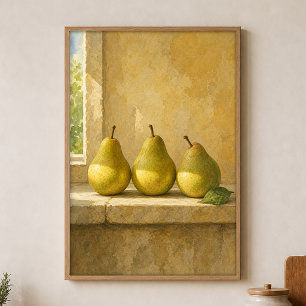 Trio de poires sur un rebord Affiche aquarelle Cot