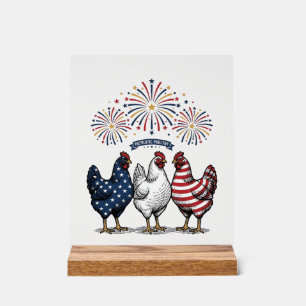 Trio de poulets patriotiques Gravure vintage vecte