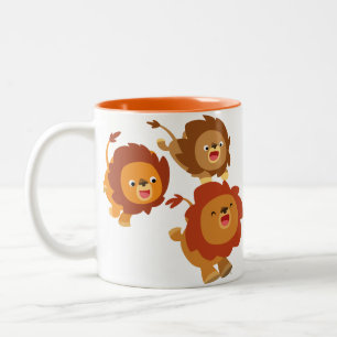 Trio heureux de tasse mignonne de lions de bande