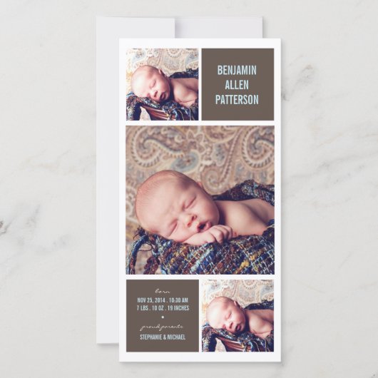 Trio moderne Photo Baby Boy Faire-part de naissanc (Devant)