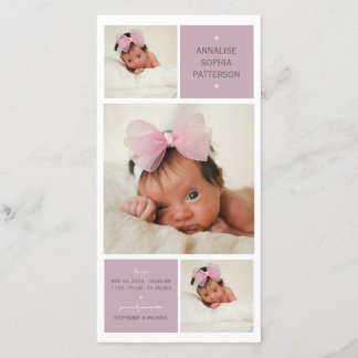 Trio moderne Photo Baby Girl Faire-part de naissan