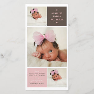 Trio moderne Photo Baby Girl Faire-part de naissan