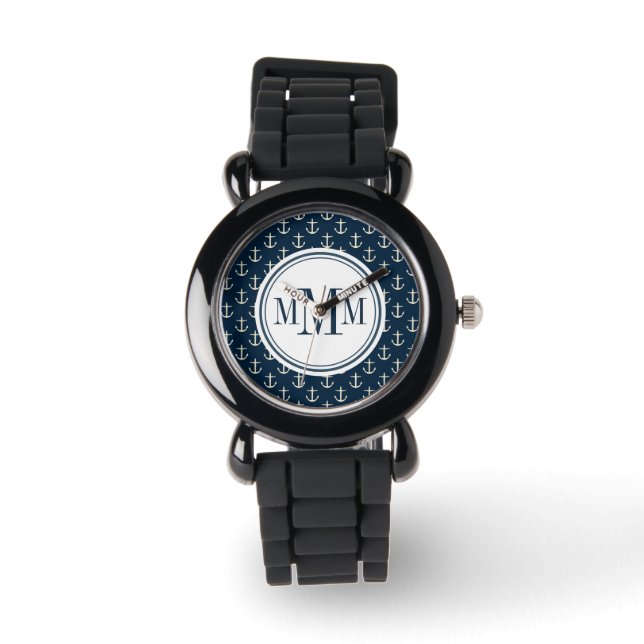 Trio Monogram Anchor Pattern Horloge (Voorkant)