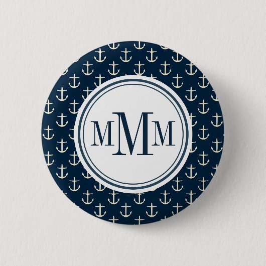Trio Monogram Anchor Pattern Ronde Button 5,7 Cm (Voorkant)