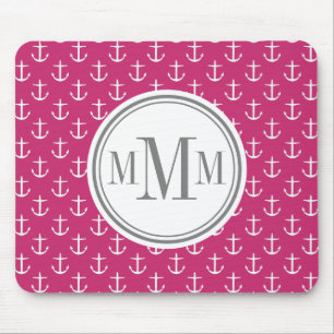 Trio Monogram roze witte anker Patroon Muismat