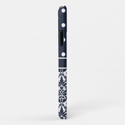 Trio Monogrammed Navy Damask Case-Mate iPhone Case (Achterkant/rechts)