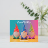 Trio of Glossy Ceramic Gnome Figurines with Name Briefkaart (Staand voorkant)