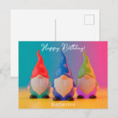 Trio of Glossy Ceramic Gnome Figurines with Name Briefkaart (Voorkant / Achterkant)