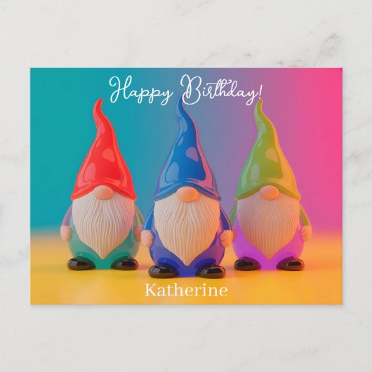 Trio of Glossy Ceramic Gnome Figurines with Name Briefkaart (Voorkant)