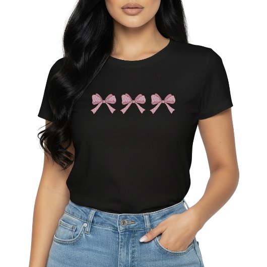 Trio Rose Ruban Mignon Coquette Tshirt Esthétique