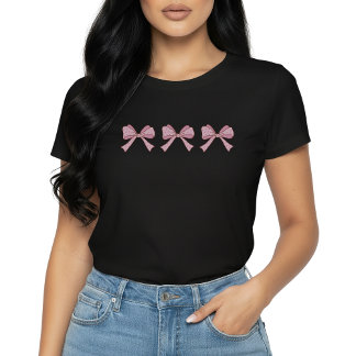 Trio Roze Strik Cute Coquette Esthetische Tshirt