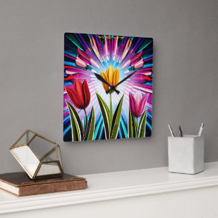 Trio Tulips: Een springen van Springtime Beauty Vierkante Klok