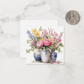 Trio van Bloemenboeketten Delft Vazen Flat Note Ka Notitiekaartje (Voorkant / Achterkant in situ)