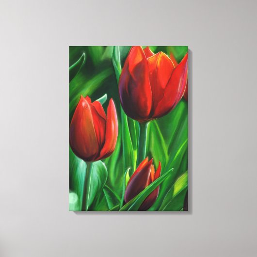 Trio van het digitale schilderij van Red Tulips fl Canvas Afdruk (Voorkant)