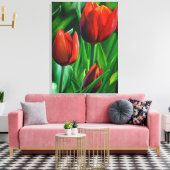 Trio van het digitale schilderij van Red Tulips fl Canvas Afdruk (Insitu (Woonkamer))