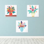 Trio van Levendige Bloemen Prints – Modern Vase Ar (Houten vloer)