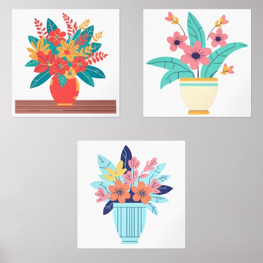 Trio van Levendige Bloemen Prints – Modern Vase Ar (Voorkant)