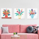 Trio van Levendige Bloemen Prints – Modern Vase Ar (Woonkamer)