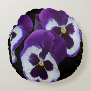 Trio van Paarse Witte Pansy Blooms: Naturen Harmon Rond Kussen