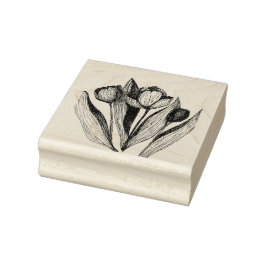 Trio van Tulpen, Hand getrokken gegraveerde stempe Rubberstempel