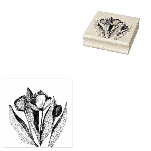 Trio van Tulpen, Hand getrokken gegraveerde stempe Rubberstempel (Gestempeld)
