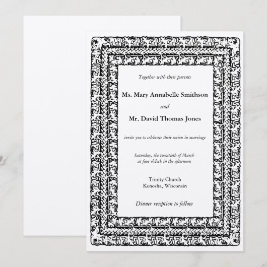 Triple Beaded Invitting Foral Border Wedding Invit Kaart (Voorkant / Achterkant)