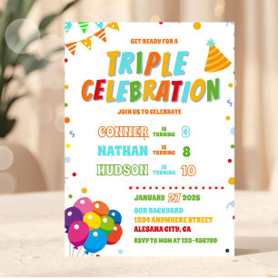 Triple Birthday Uitnodiging Verwant Gezamenlijke P