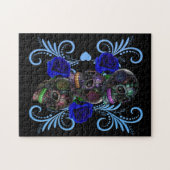 Triple Black Day of the Dead Skulls Blue Rozen Legpuzzel (Horizontaal)