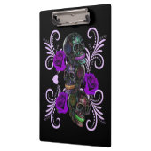Triple Black Day of the Dead Skulls Paarse Rozen Klembord (Links)