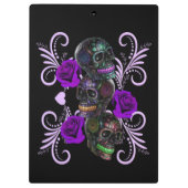 Triple Black Day of the Dead Skulls Paarse Rozen Klembord (Achterkant)