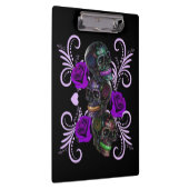 Triple Black Day of the Dead Skulls Paarse Rozen Klembord (Rechts)