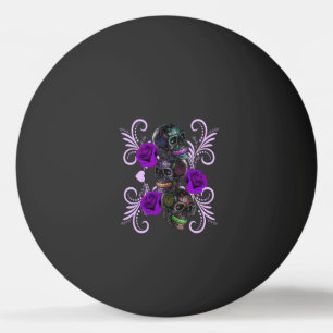 Triple Black Day of the Dead Skulls Paarse Rozen Pingpongballen