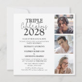 Triple Celebration 3 Photo Graduation Invitation (Devant)