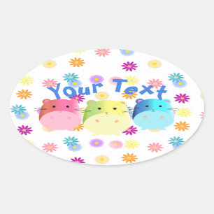 Triple Cute Kawaii Hamsters Custom Ovale Sticker