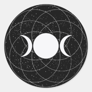 Triple Goddess Moon Black Ronde Sticker