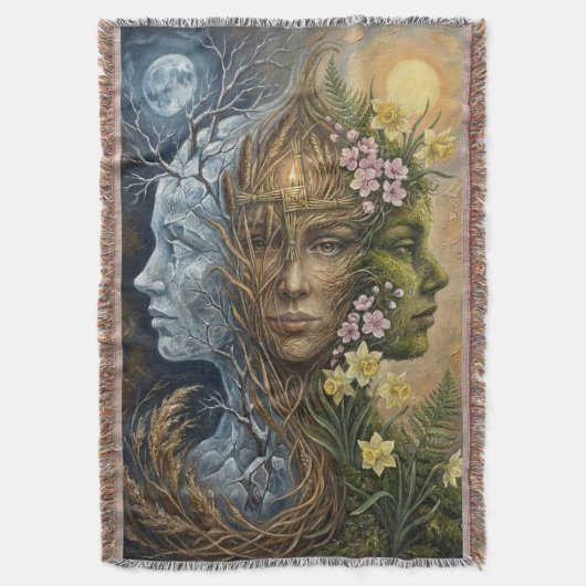 Triple Goddess Winter to Spring Imbolc Fantasy Art Deken (Voorkant Verticaal)