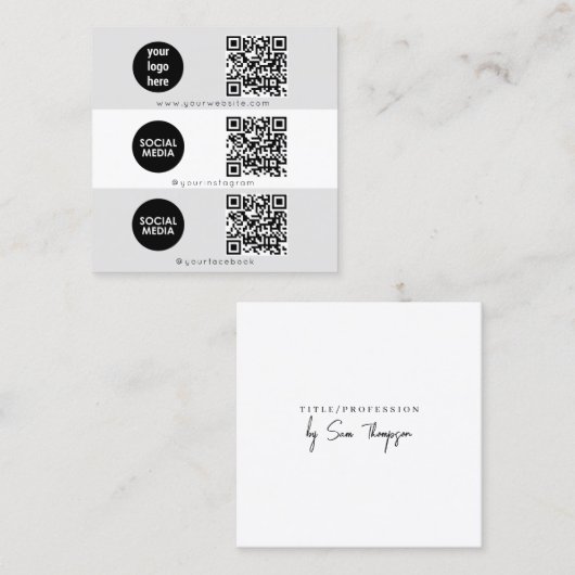 Triple Icon QR Code Social Media Logo Sjabloon Vierkante Visitekaartje (Voorkant / Achterkant)