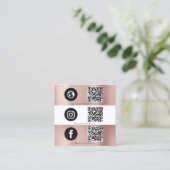 Triple Icon QR Code Social Media Roos Goud Vierkante Visitekaartje (Staand voorkant)