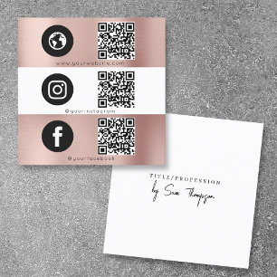 Triple Icon QR Code Social Media Roos Goud Vierkante Visitekaartje