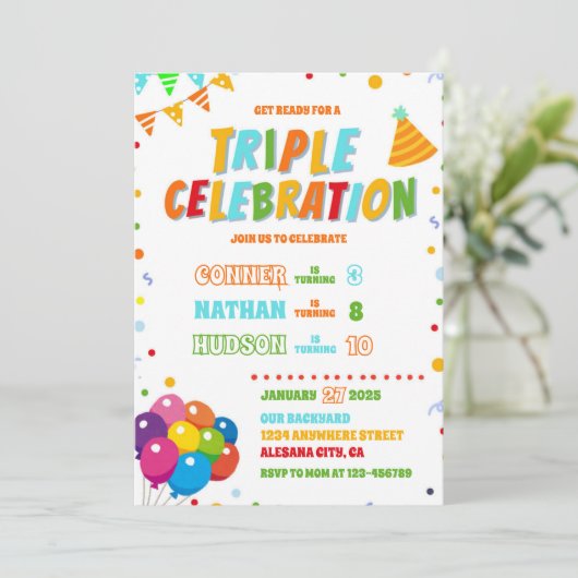 Triple Invitation d'anniversaire (Debout devant)