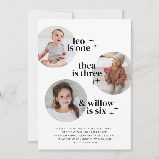 Triple Joint Birthday Invitation with Arches Kaart (Voorkant)