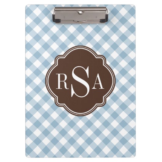 Triple Monogram Brown Blue Gingham Pattern Klembord (Voorkant)