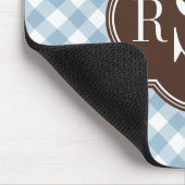Triple Monogram Brown Blue Gingham Pattern Muismat (Hoek)